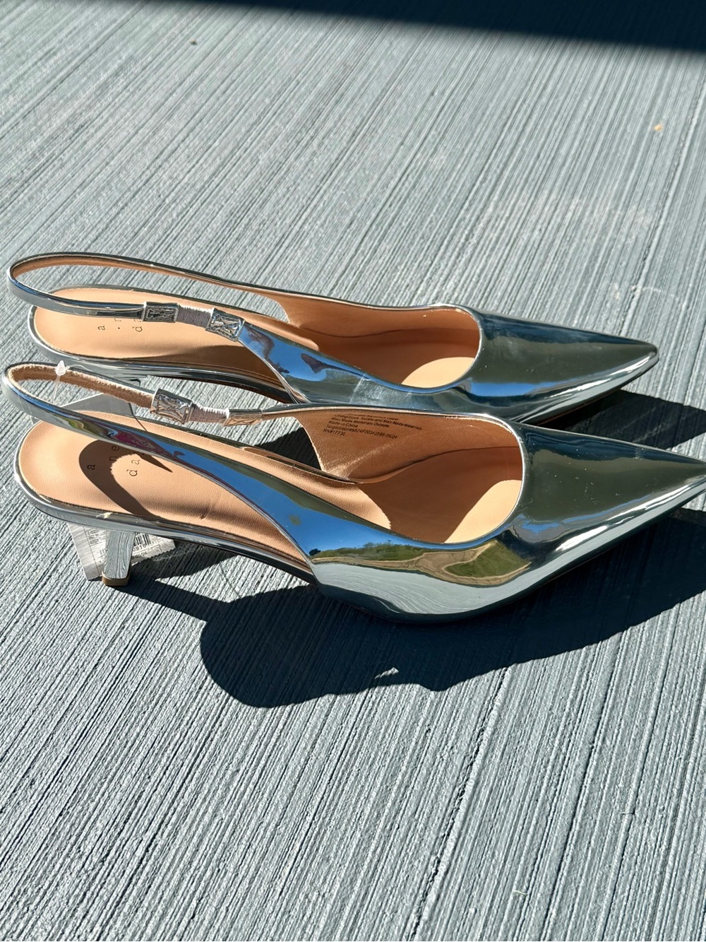 Size 11 Chrome a day Silver Mirror Slingback Pointed Toe Heels